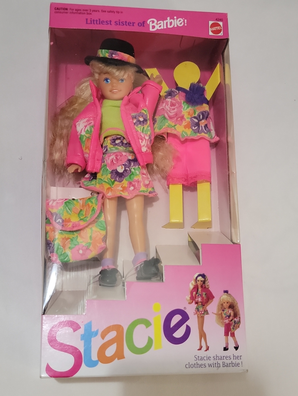 Vintage 1991 Mattel Stacie Doll in Bright Pink Floral Outfit #4240